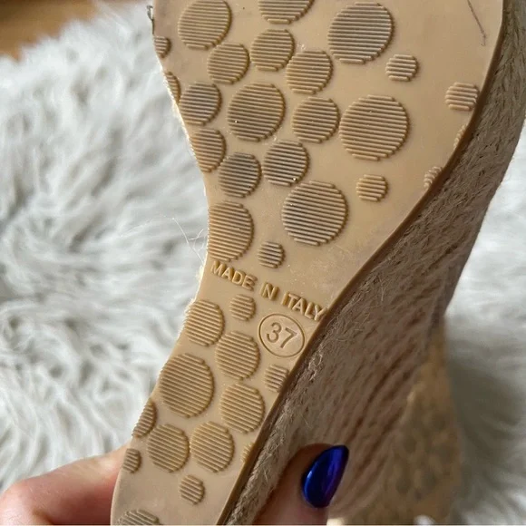 JIMMY CHOO Calfskin Snake Print Embossed Polar Beige Espadrille Sandal Wedges 37 - Picture 9 of 11